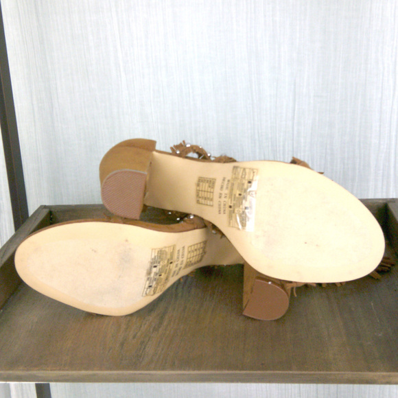 Faux Suede Fringed Chunky Heels - Picture 6 of 7